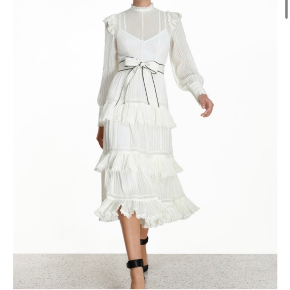 NWT 🖤 ZIMMERMAN White Lace and Ruffle Midi Dress